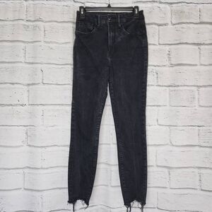 Good American Good Waist Crop Raw Hem Distressed Jeans Black Size 6